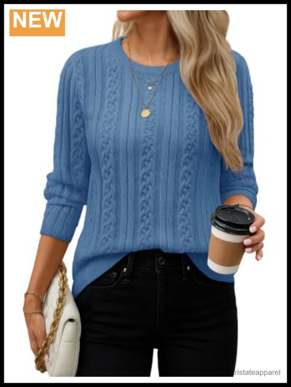 Women's Cable Knit Sweater Crewneck Long Sleeve Pullover Cozy Lightweight Knit